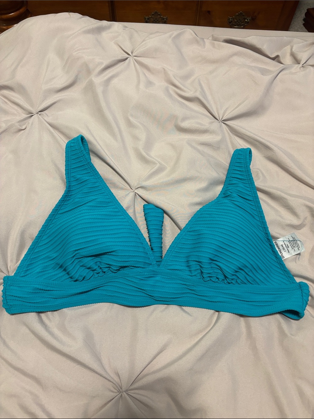 No Boundaries Textured Teal Bikini Top